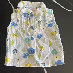 Vintage Floral Sleeveless Top with Blue and‎ Yellow Flowers